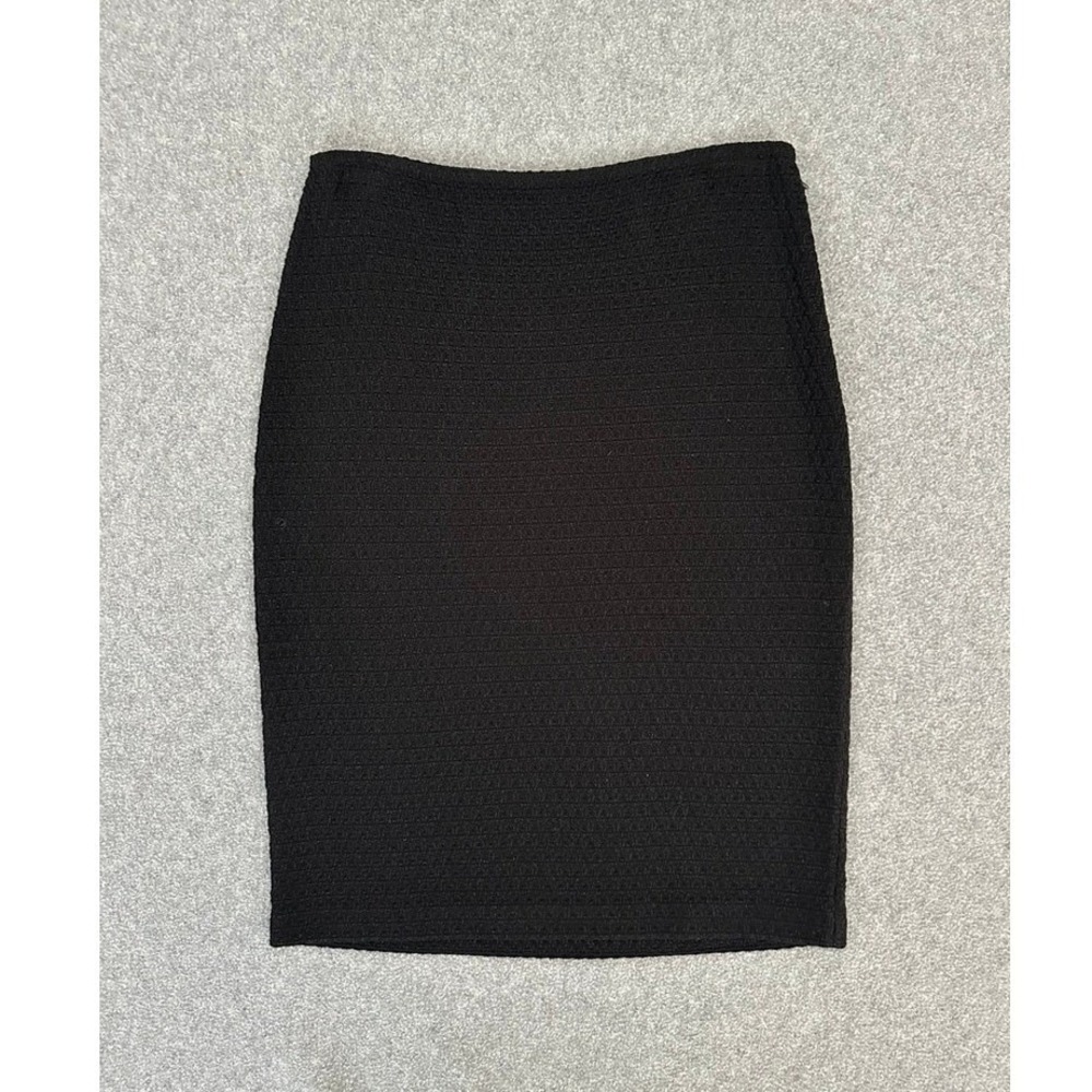 St John Collection Pencil Skirt 2 Santana Black Wool Blend Metallic Knit Classic